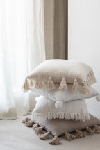 Kussen Zachte Pompons Polyester Wit