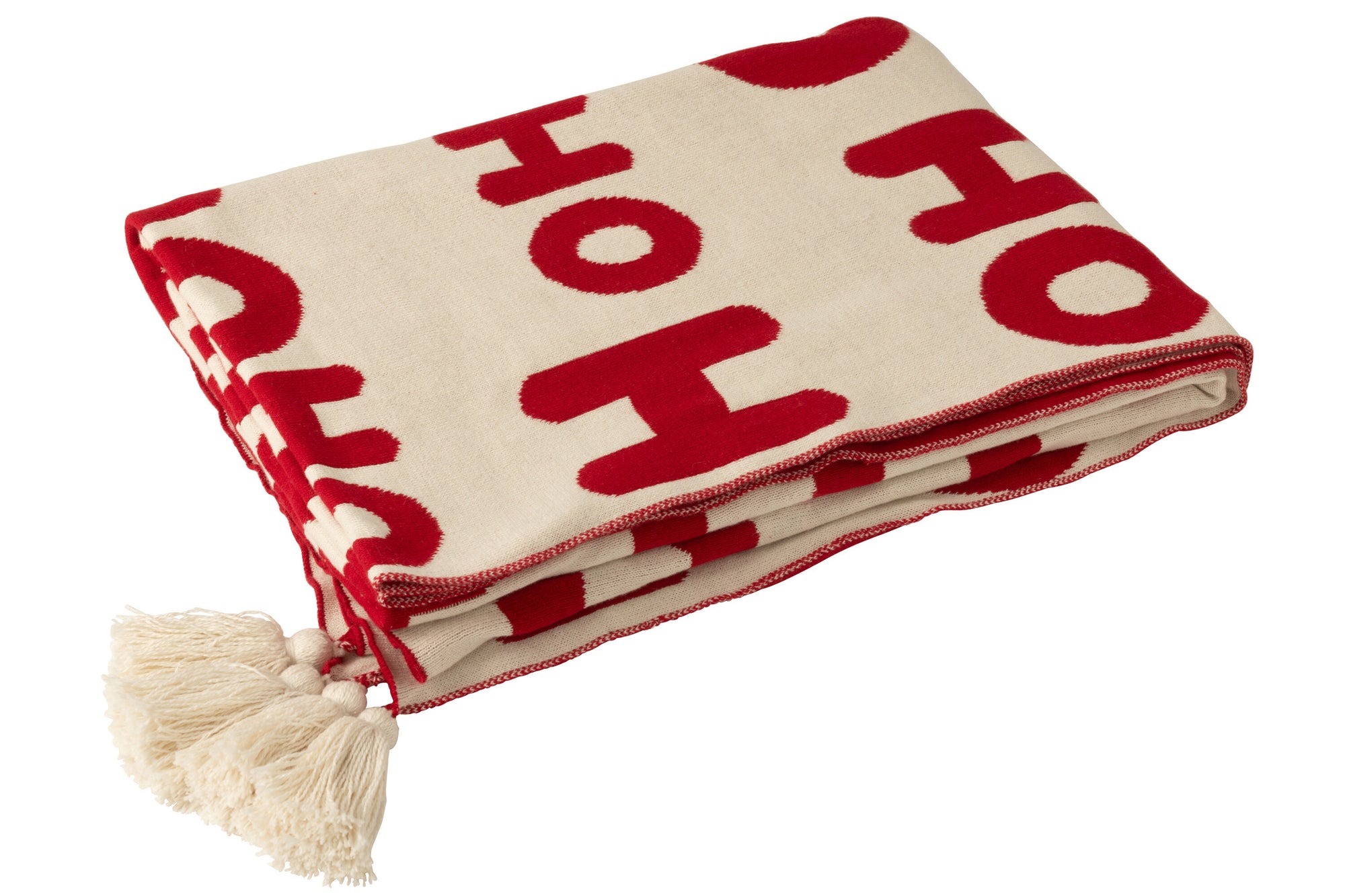 J-LINE DEKEN HOHOHO POLYESTER KERST ROOD/WIT