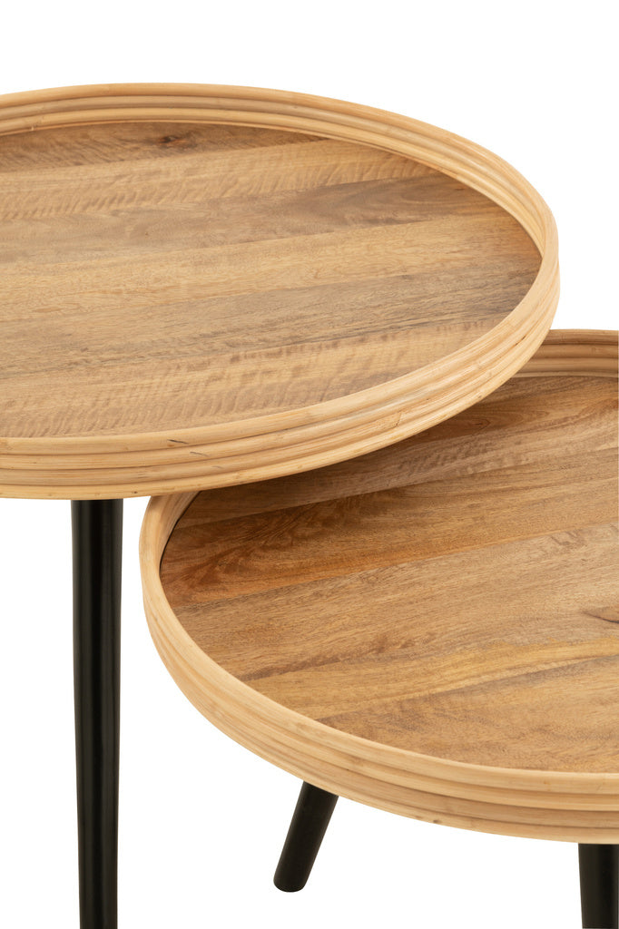 J-LINE SET VAN 3 RONDE SALONTAFELS MANGOHOUT NATUREL