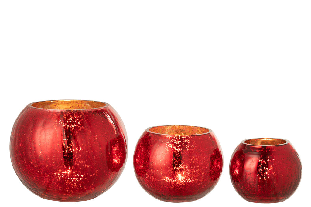 J-LINE WINDLICHT BAL CRAQUELÉ GLAS – PARELMOEREFFECT ROOD LARGE