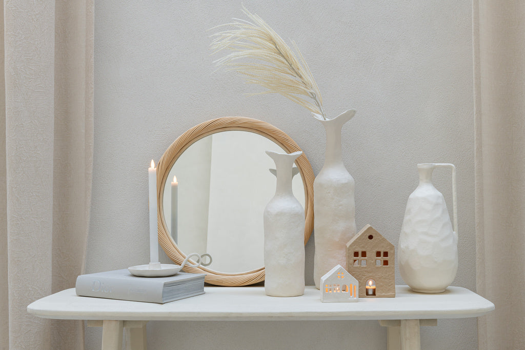 J-LINE RONDE WANDSPIEGEL ROTAN/GLAS NATUREL MEDIUM