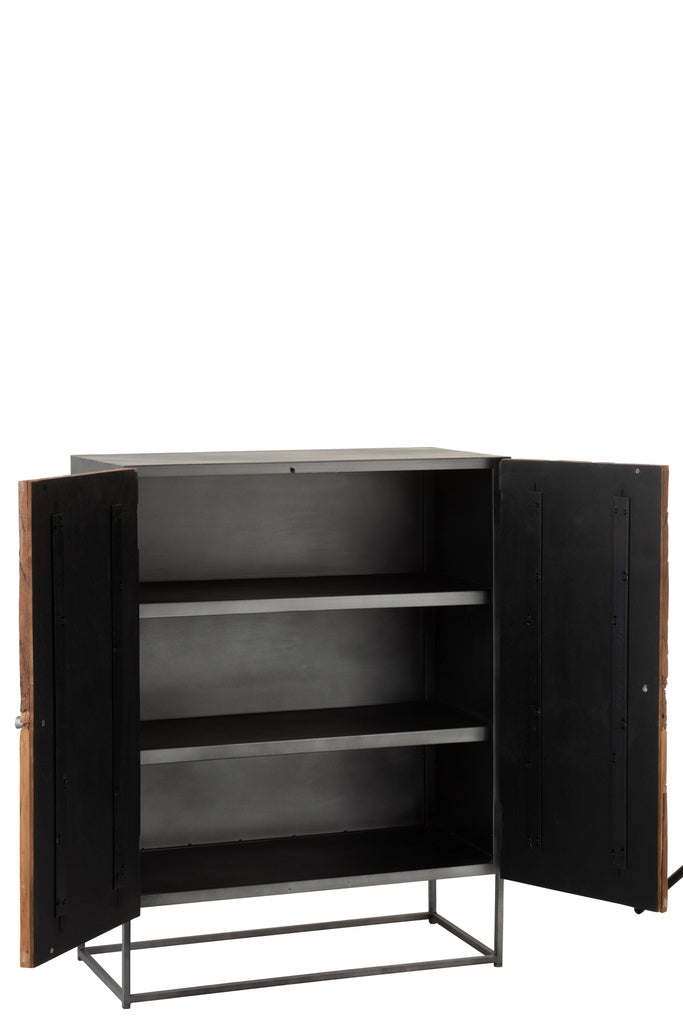 J-LINE KAST SHANIL 2-DEURS HOUT/IJZER NATUREL/GRIJS