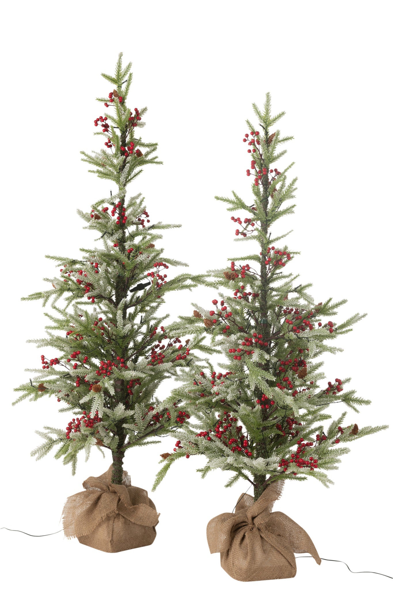 J-LINE KERSTBOOM + JUTE TAS + LED KUNSTMATIGE SNEEUW GROEN/ROOD GROOT