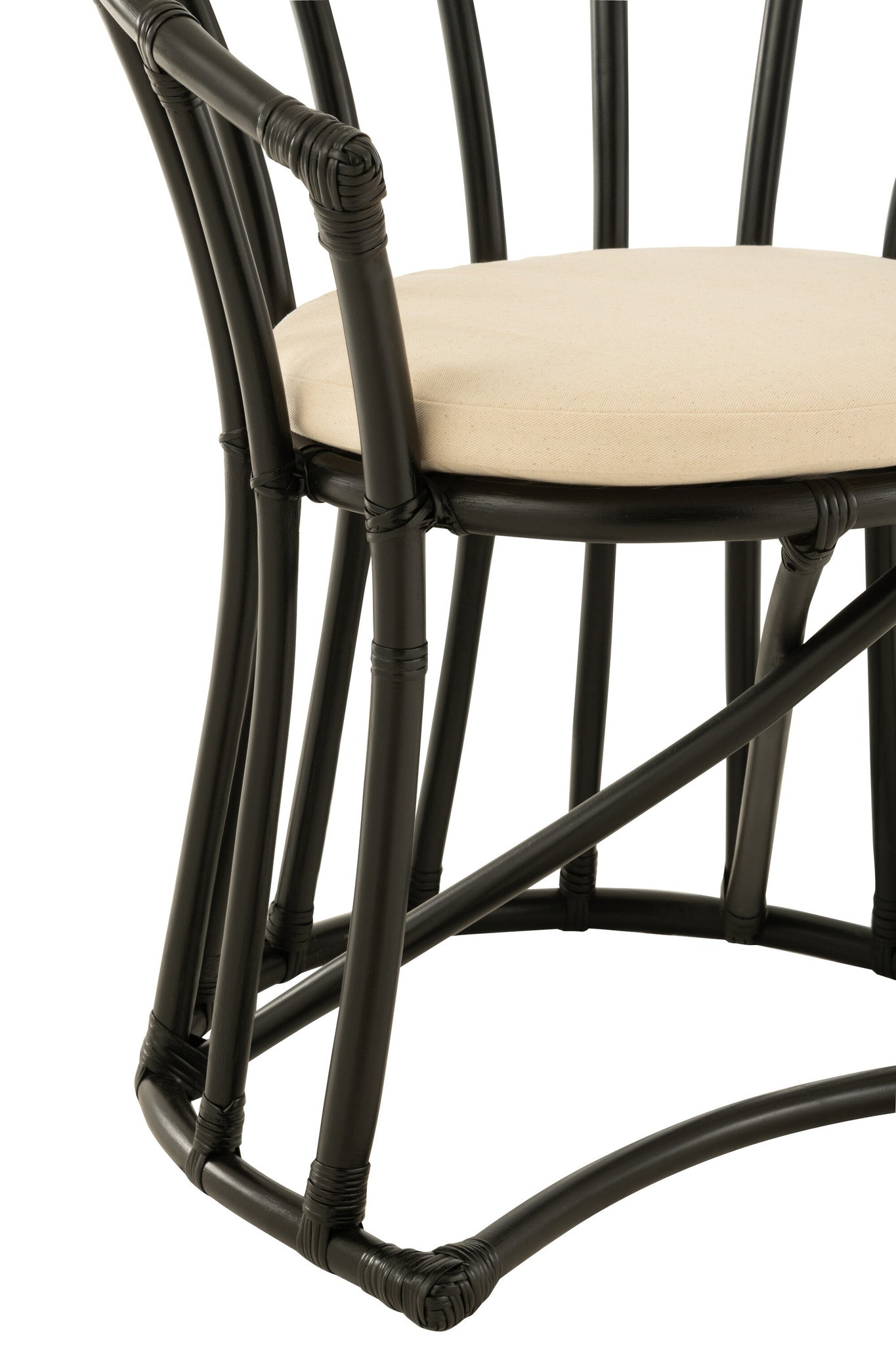 Stoel+Kussen Rotan/Textiel Zwart/Wit