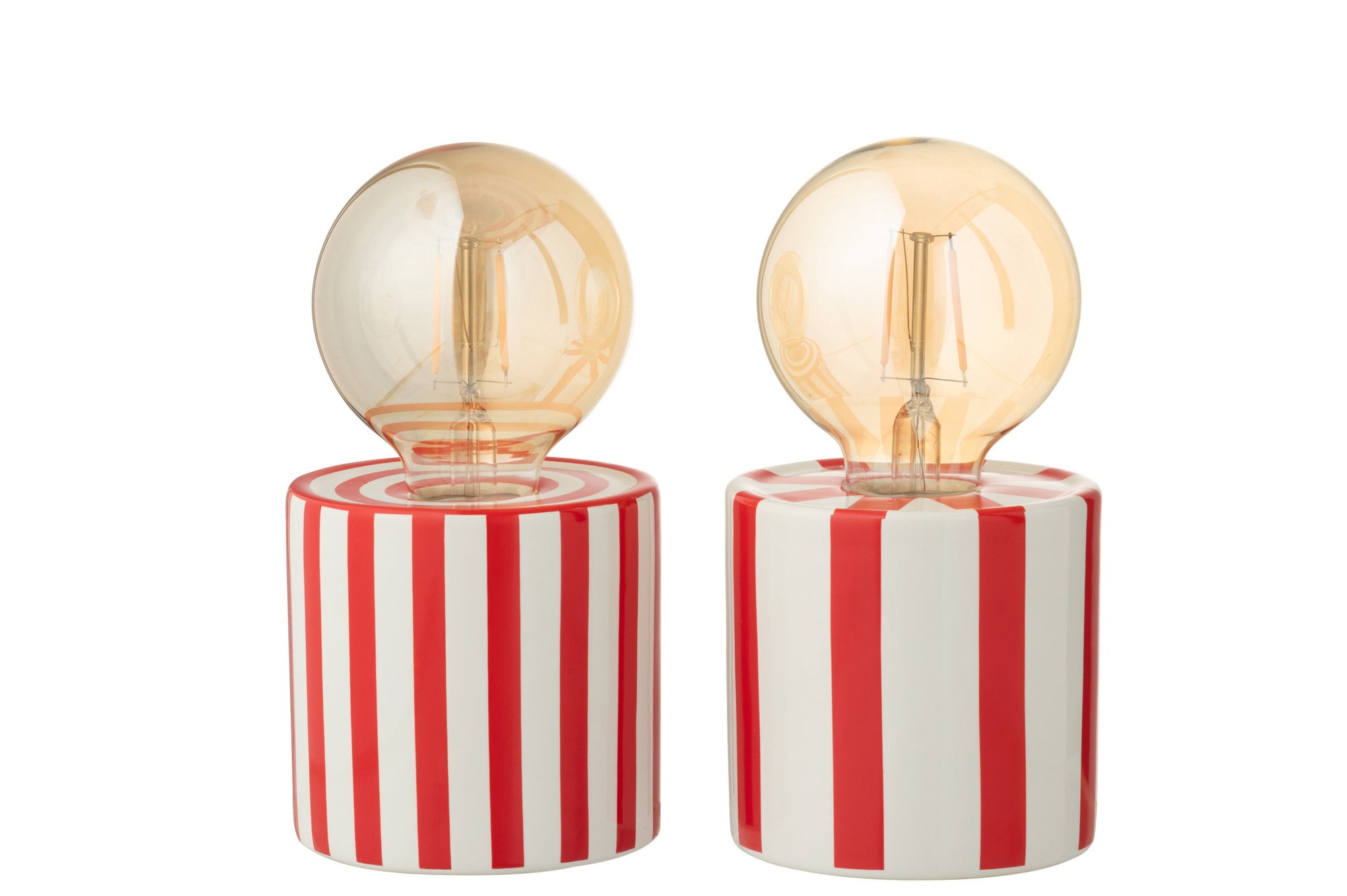 Gestreepte tafellamp van dolomiet, rood/wit, assortiment van 2