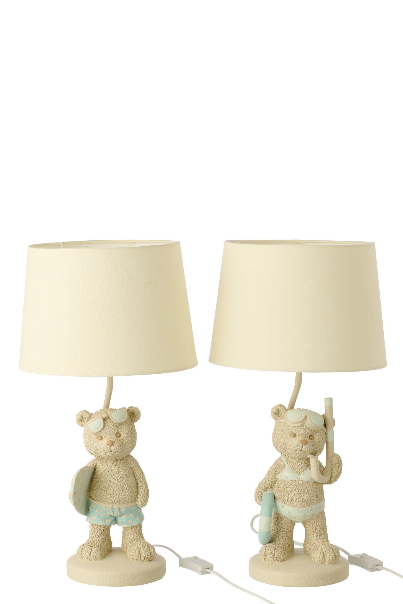 Tafellamp beer strand meisje/jongen polyresin beige/lichtblauw assortiment van 2