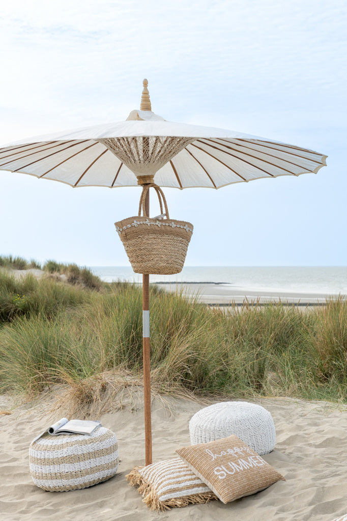 J-LINE KUSSEN STREPEN MET FRANJES – MENDONG/POLYESTER – WIT – 45 CM