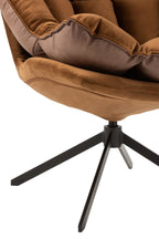 Relaxstoel met kussen op frame, textiel/metaal, bruin