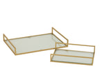 J-LINE SET VAN 2 DECORATIEVE DIENBLADEN IJZER/GLAS GOUDKLEURIG