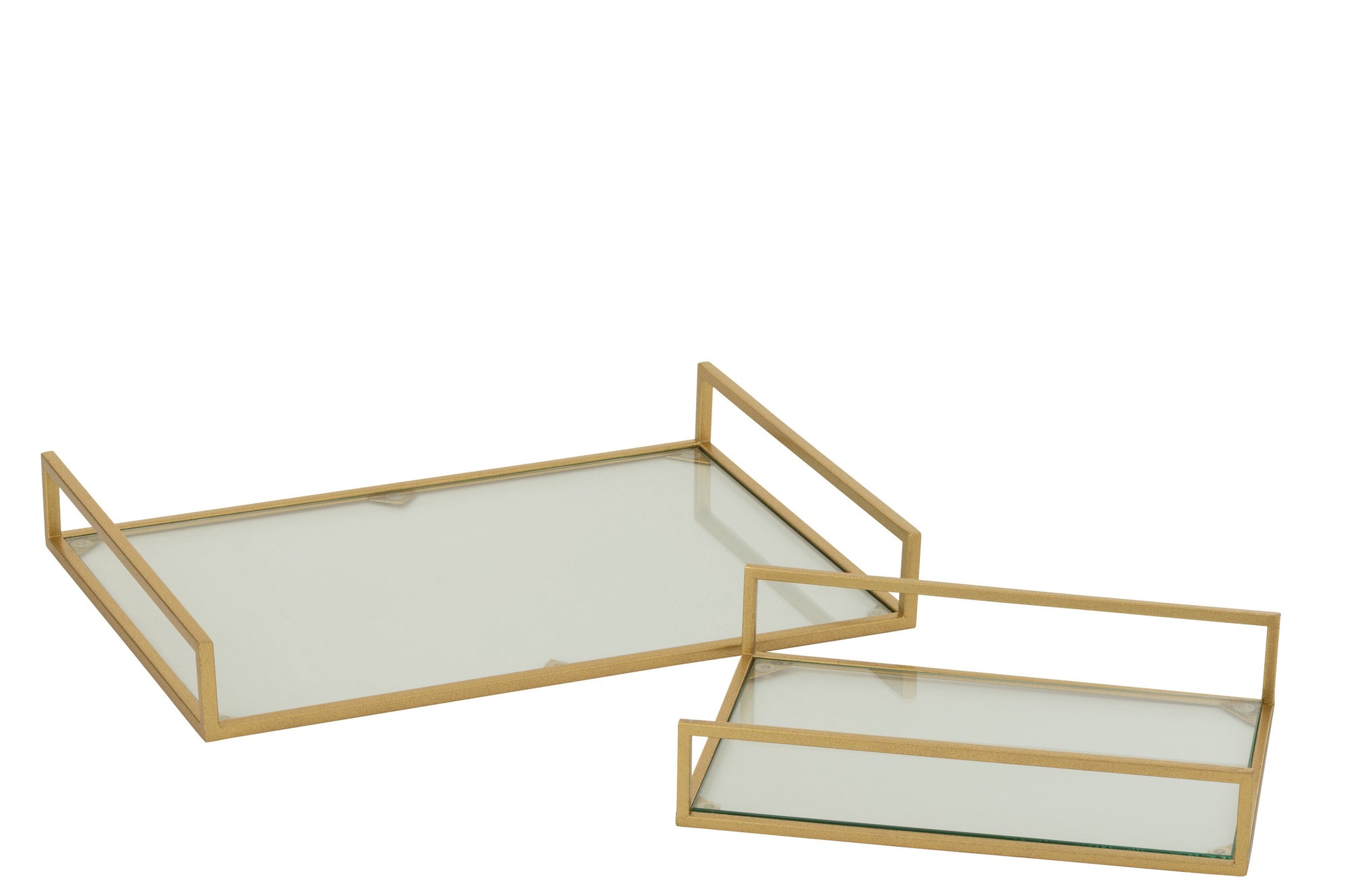 J-LINE SET VAN 2 DECORATIEVE DIENBLADEN IJZER/GLAS GOUDKLEURIG