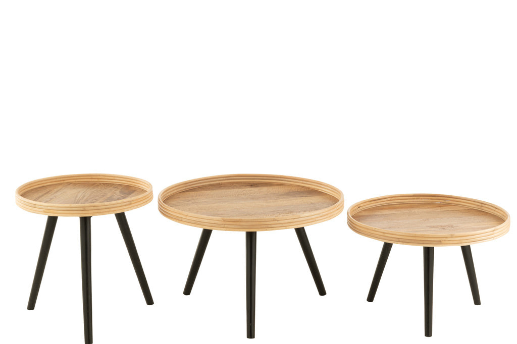 J-LINE SET VAN 3 RONDE SALONTAFELS MANGOHOUT NATUREL