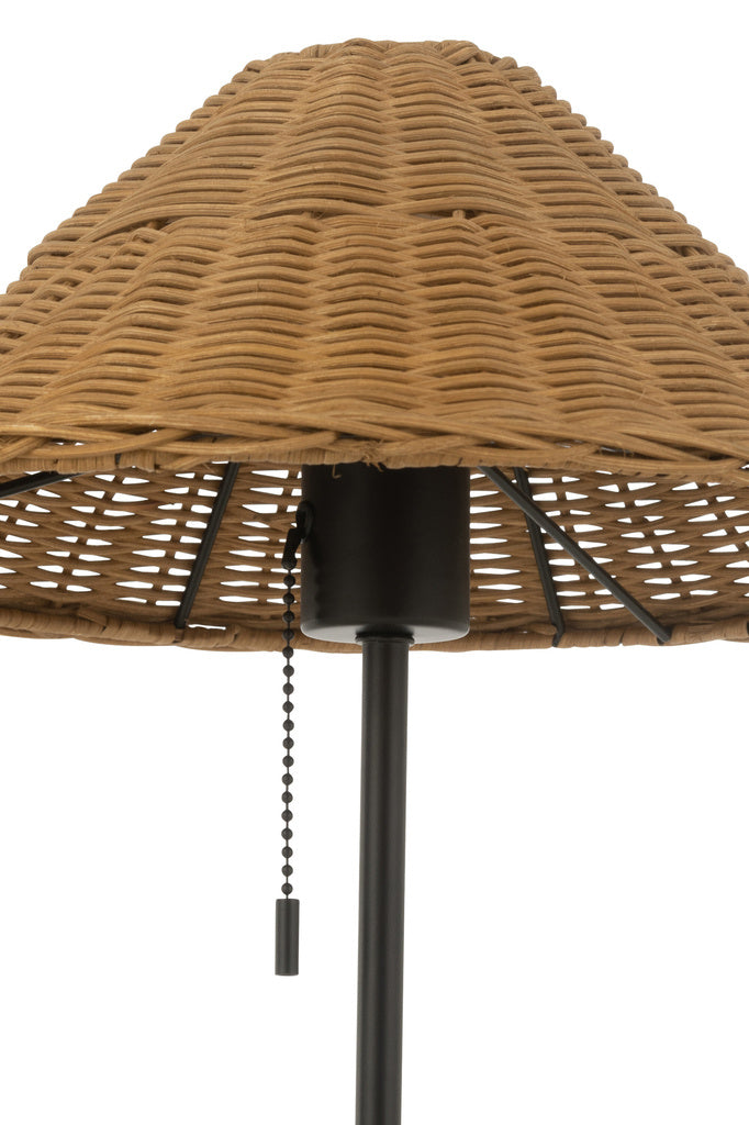 J-LINE TAFELLAMP METAAL/ROTAN ZWART/NATUREL