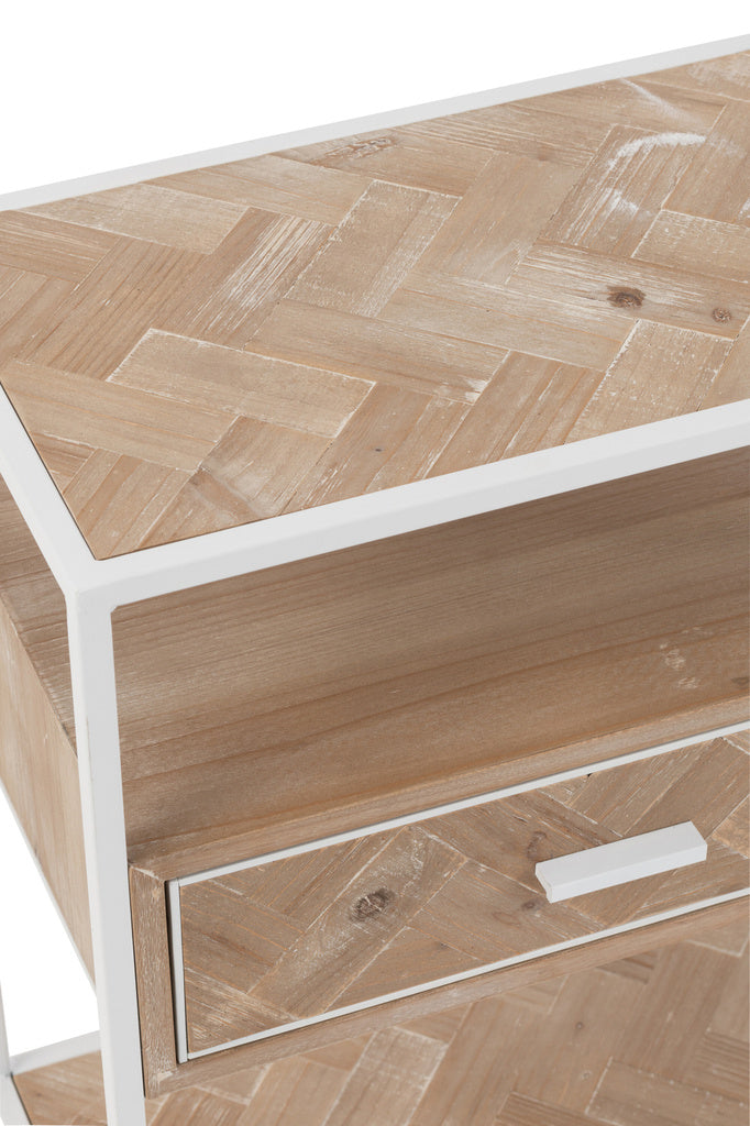 J-LINE SIDETABLE ZIGZAG MET 1 LADEN – HOUT/METAAL NATUUR/WIT