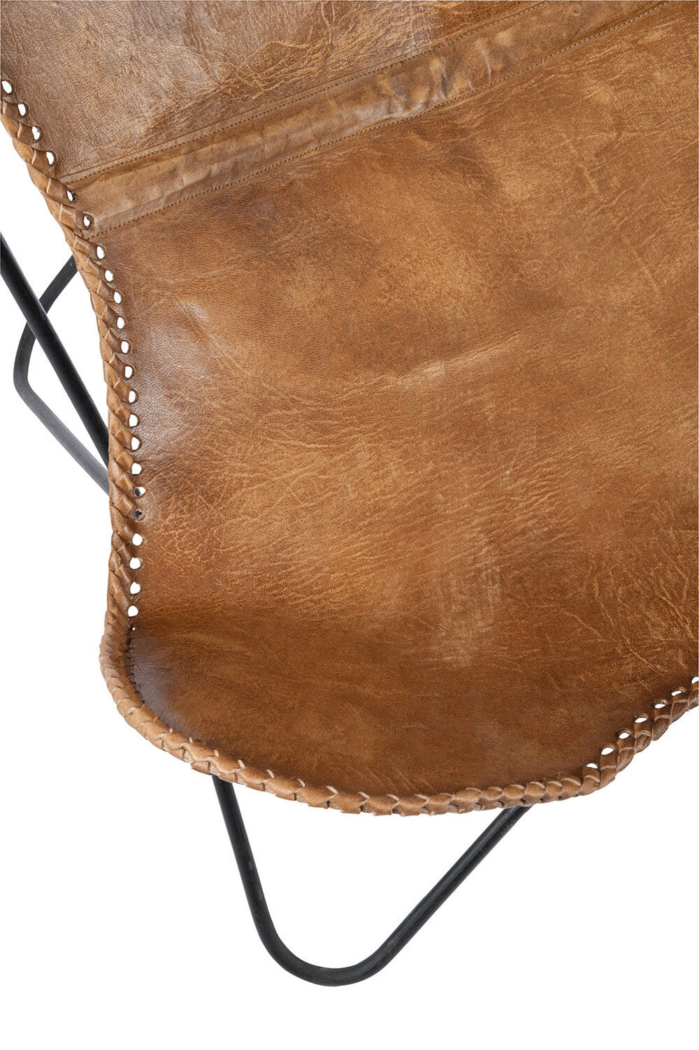 Loungestoel leer/metaal cognac