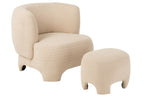 J-LINE POEF GEBREID TEXTIEL/HOUT WIT