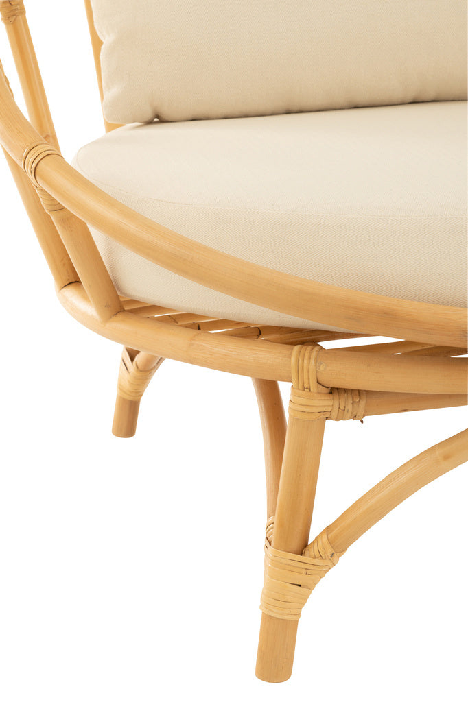 J-LINE STOEL + KUSSEN – RATTAN/TEXTIEL – NATURAL/WHITE – 98 CM