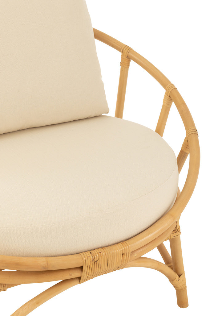 J-LINE STOEL + KUSSEN – RATTAN/TEXTIEL – NATURAL/WHITE – 98 CM
