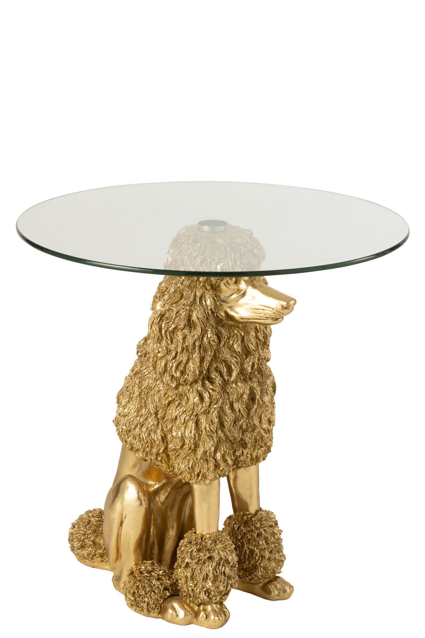 J-LINE BIJZETTAFEL POEDEL ROND POLYRESIN GOUDKLEURIG