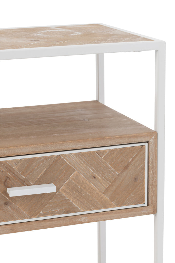 J-LINE SIDETABLE ZIGZAG MET 1 LADEN – HOUT/METAAL NATUUR/WIT