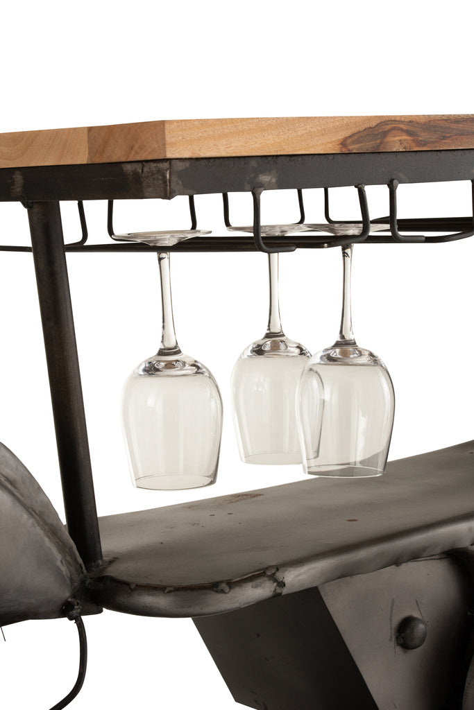 J-LINE BAR MOTORCYCLE 12GLASSES 6BOTTLES METAL/MANGO WOOD DONKERGRIJS/NATUUR