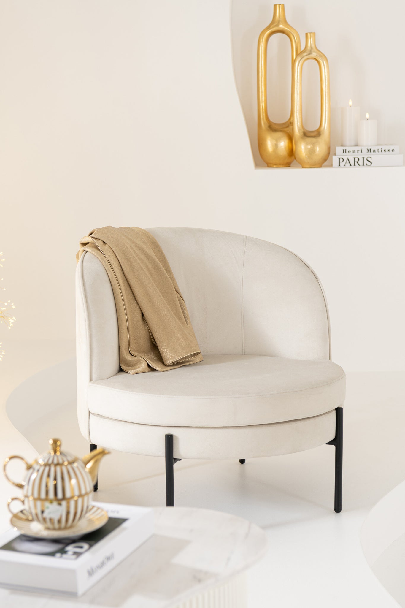 Fauteuil ijzer gebroken wit/zwart
