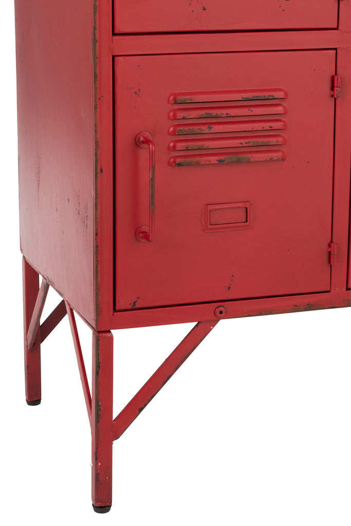 J-LINE CUPBOARD 9 DRAWER METAL RED