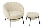 Loungestoel + voetenkruk ijzer beige/zwart