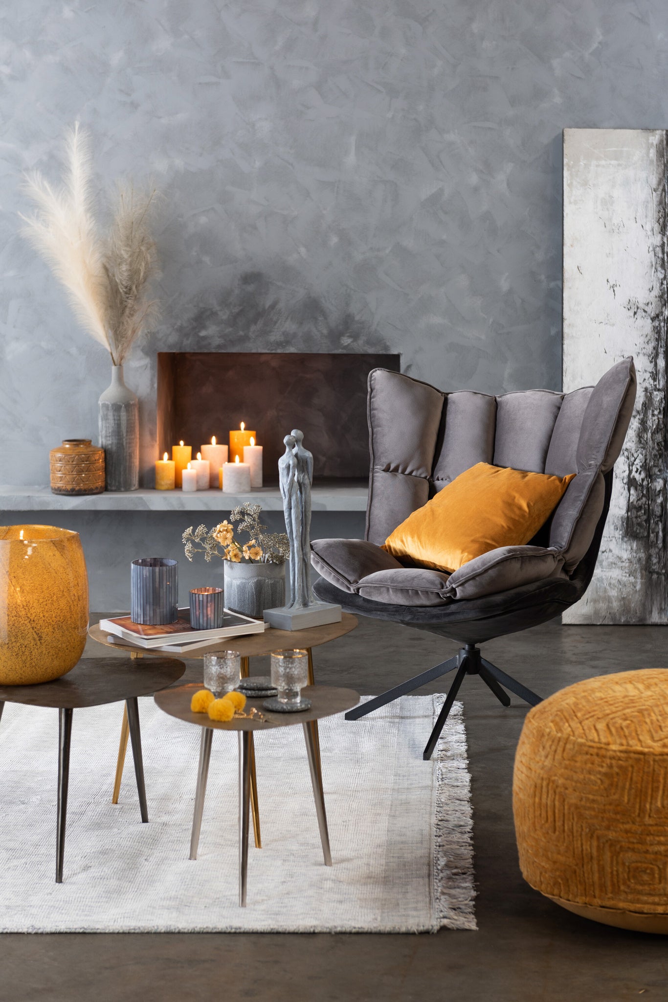 Relaxstoel met kussen op frame, textiel/metaal, grijs