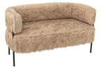 2-zitsbank met bontbekleding en metalen poten, houtkleurig taupe