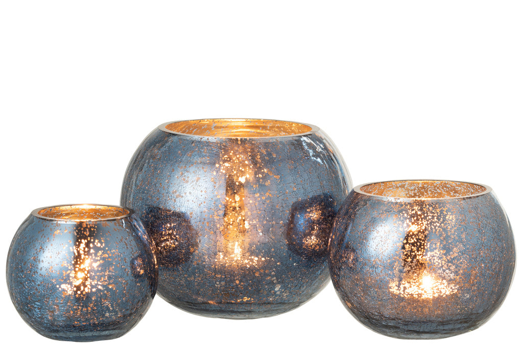 J-LINE WINDLICHT BAL CRAQUELÉ GLAS – PARELMOEREFFECT BLAUW LARGE