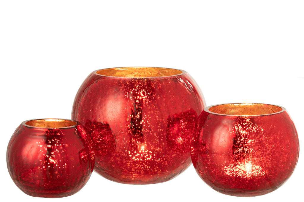 J-LINE WINDLICHT BAL CRAQUELÉ GLAS – PARELMOEREFFECT ROOD LARGE