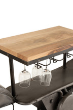 J-LINE BAR MOTORCYCLE 12GLASSES 6BOTTLES METAL/MANGO WOOD DONKERGRIJS/NATUUR