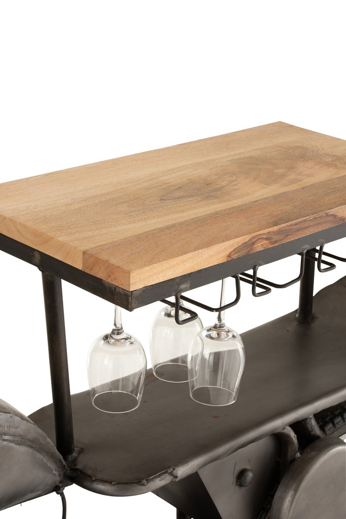 J-LINE BAR MOTORCYCLE 12GLASSES 6BOTTLES METAL/MANGO WOOD DONKERGRIJS/NATUUR