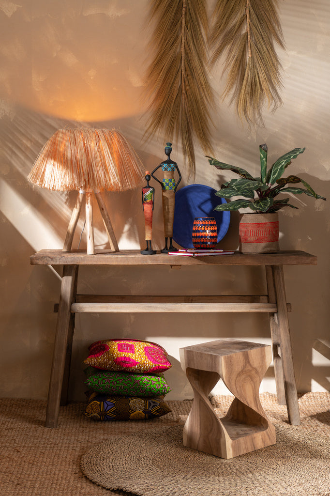 J-LINE TAFELLAMP BAHAMAS HOUT/GRAS NATUREL