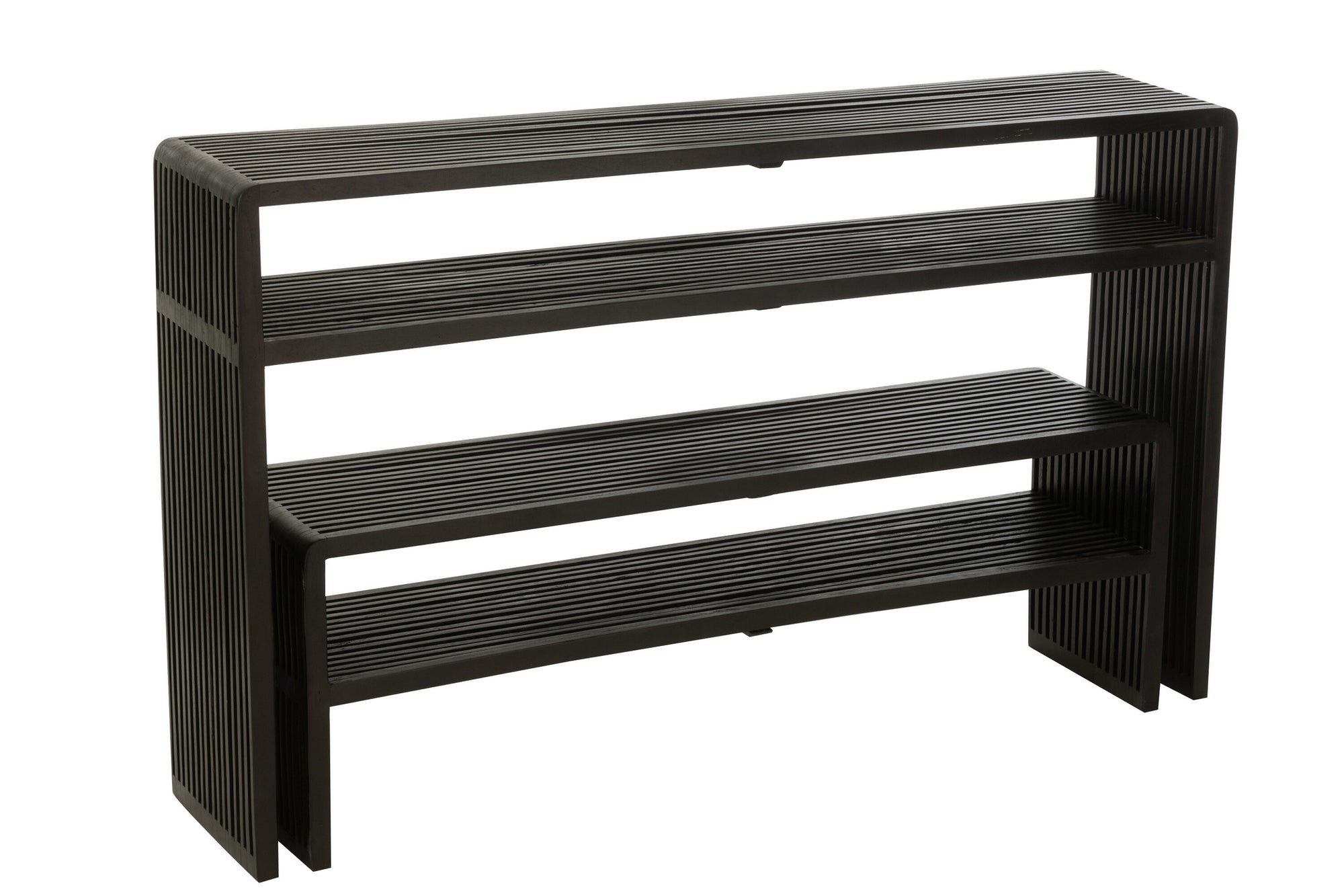Set van 2 consoles met plank van gerecycled teakhout in het zwart.