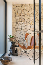 Loungestoel leer/metaal cognac