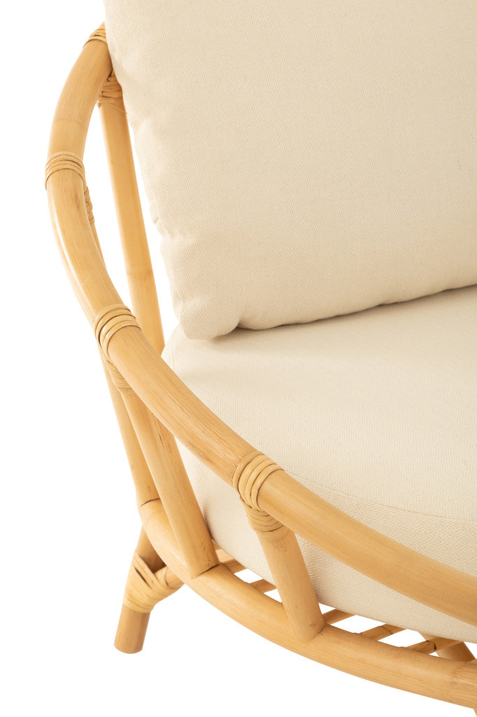 J-LINE STOEL + KUSSEN – RATTAN/TEXTIEL – NATURAL/WHITE – 98 CM