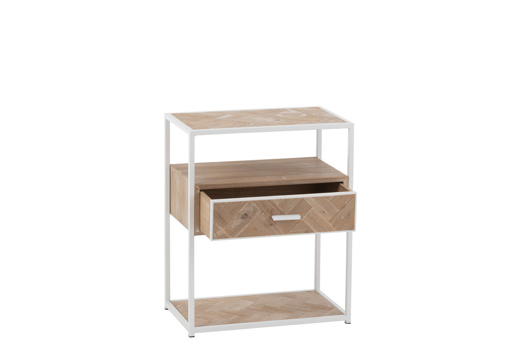 J-LINE SIDETABLE ZIGZAG MET 1 LADEN – HOUT/METAAL NATUUR/WIT