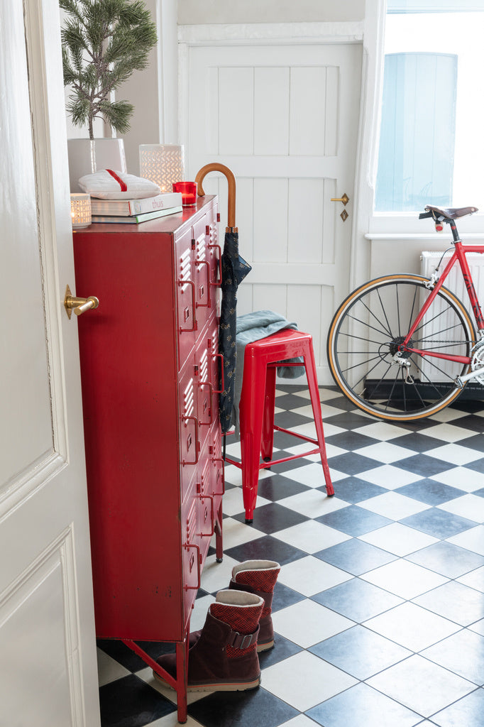 J-LINE CUPBOARD 9 DRAWER METAL RED