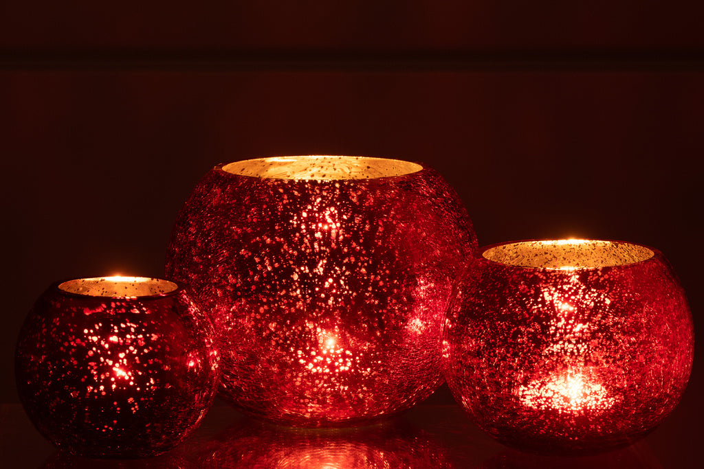 J-LINE WINDLICHT BAL CRAQUELÉ GLAS – PARELMOEREFFECT ROOD LARGE